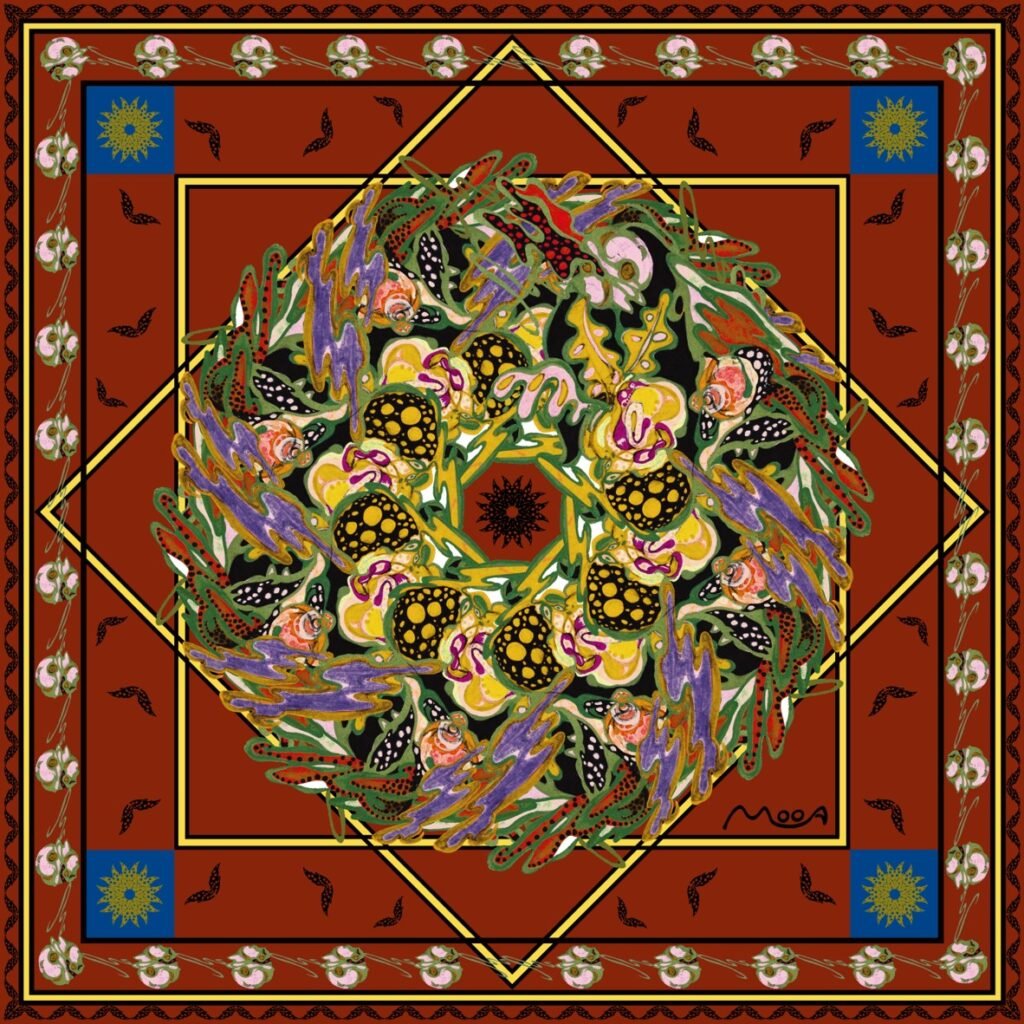 Moon Garden (red), digital print on silk, 100 x 100 cm, 2016