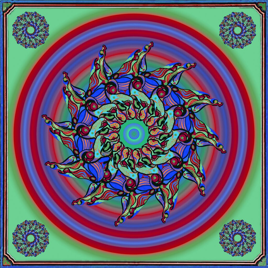 Mandala No.2 (mint), digital print on silk, 70 x 70cm, 2018