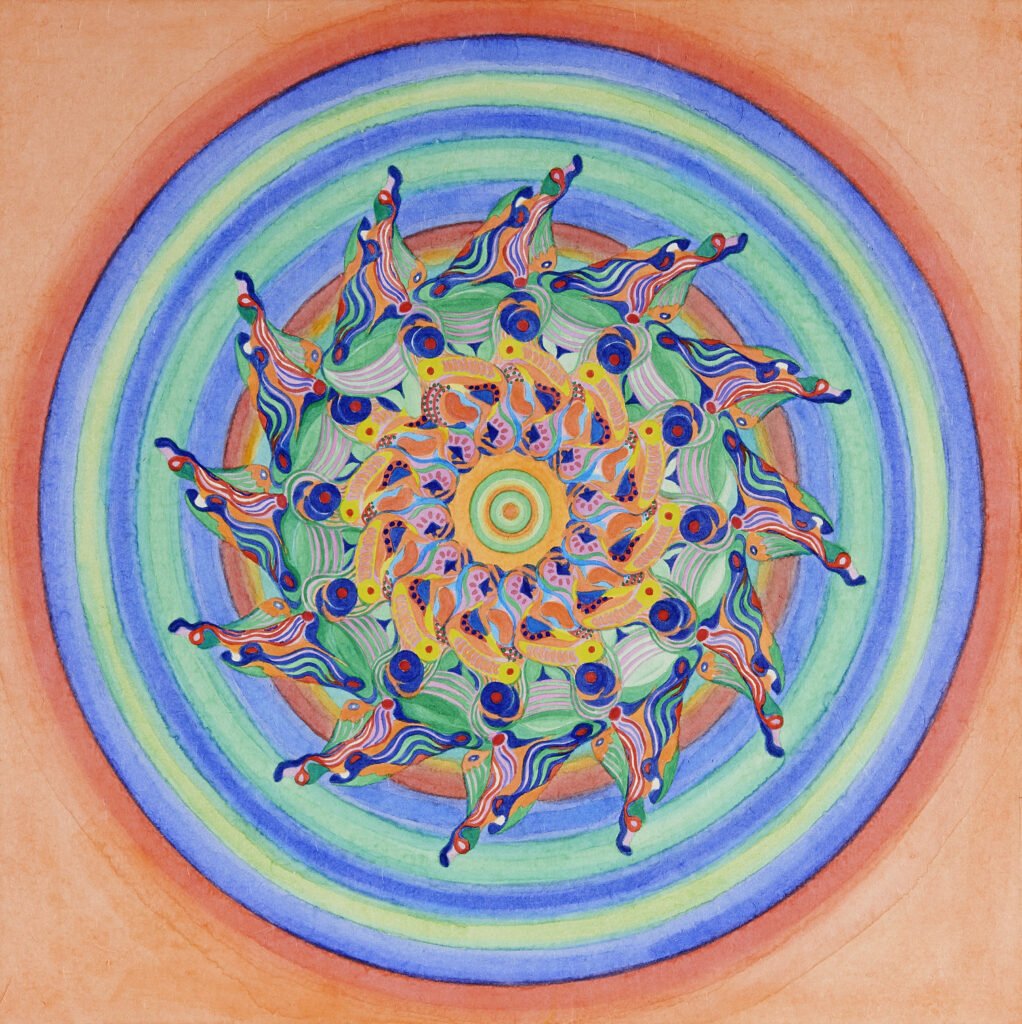 Mandala No.2 (orange), color on Hanji paper, 70 x 70 cm, 2018