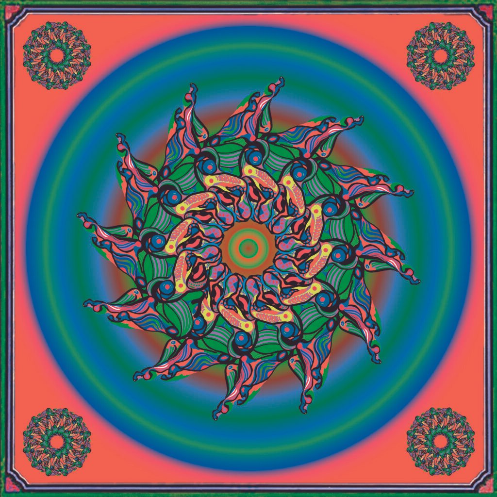 Mandala No.2 (orange), digital print on silk, 70 x 70cm, 2018