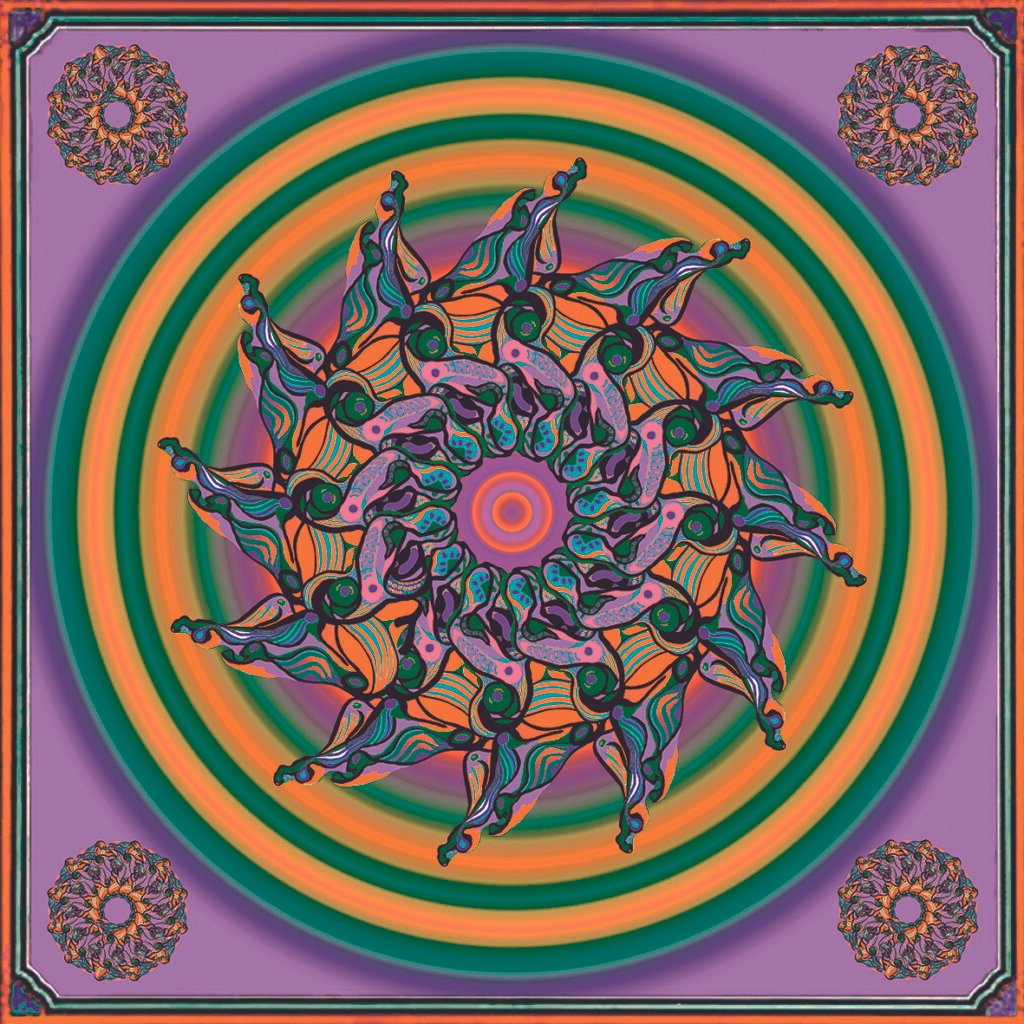 Mandala No.2 (lavender), digital print on silk, 70 x 70cm, 2018