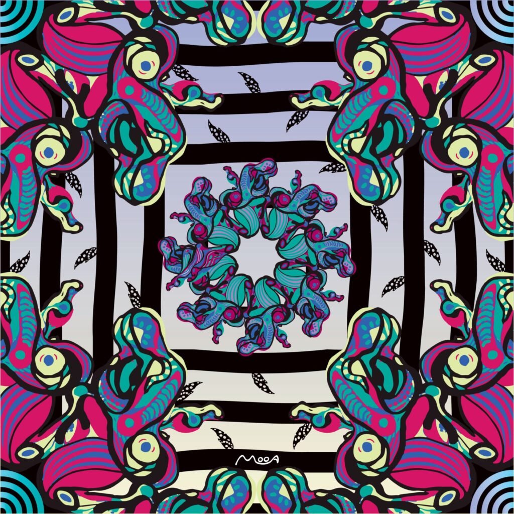 Square Dream (purple), digital print on silk, 60 x 60 cm, 2024